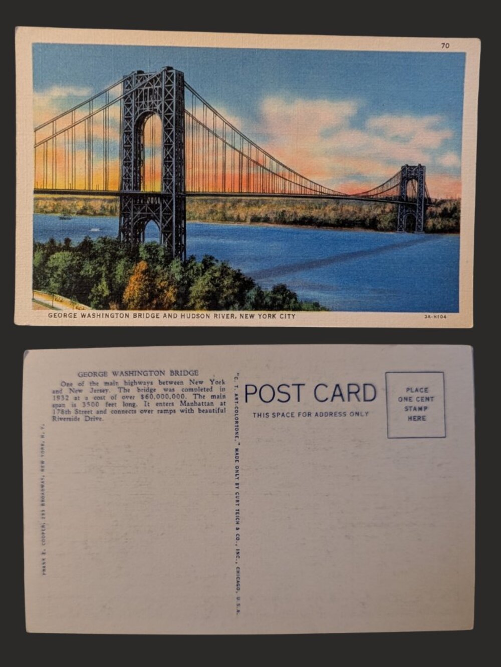 5/$25 Vintage Blank George Washington Bridge New York City Postcard